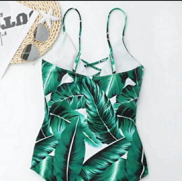 Nwt Palm Print Backless Plunge Padded One Piece - Picture 9 of 11